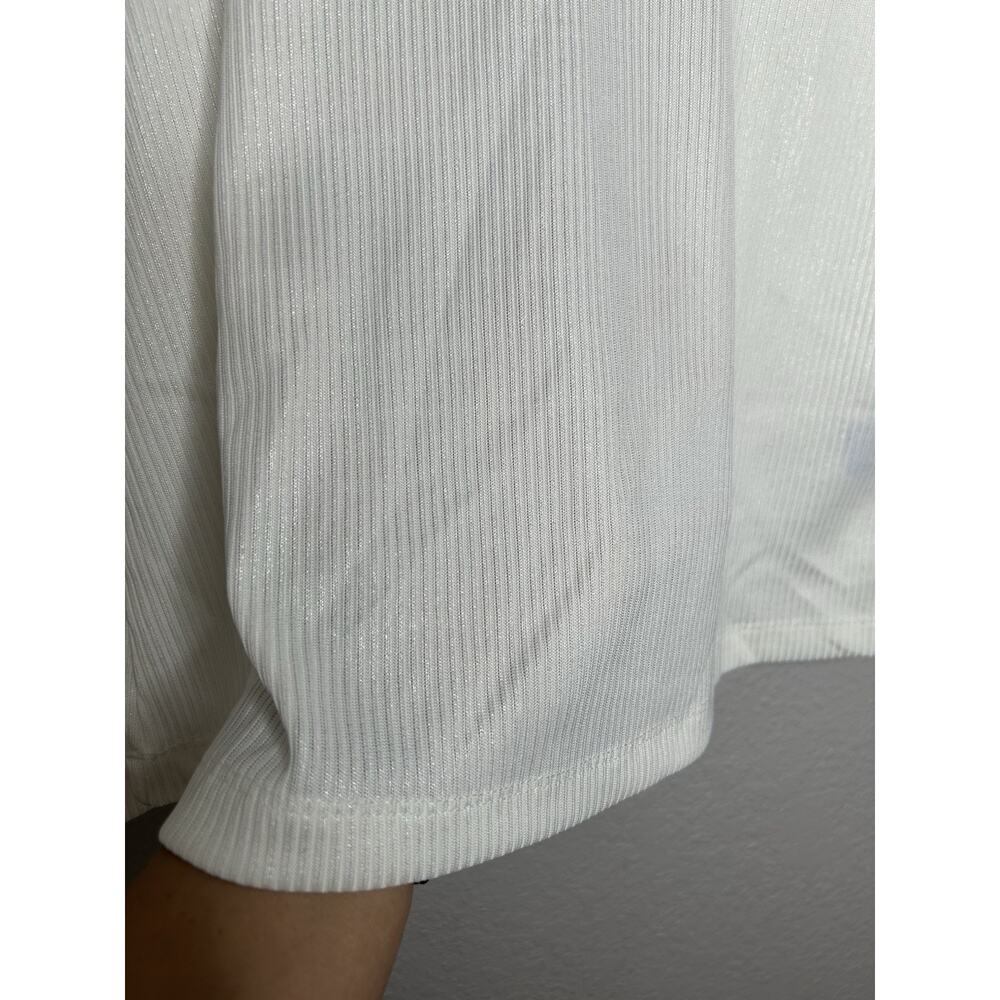 J McLaughlin Cream Ribbed Shimmer Fitted Long Sleeve Turtleneck Sweater Large - Picture 7 of 8